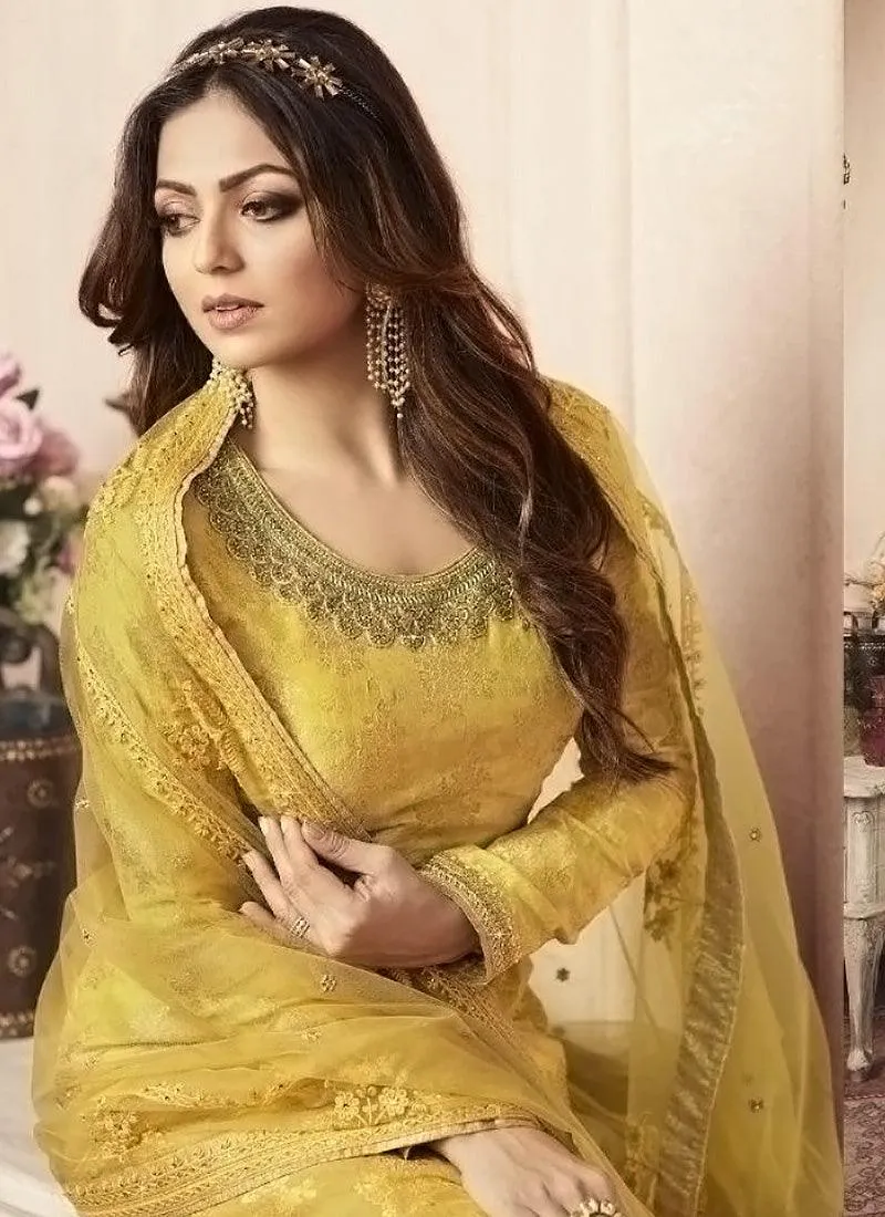 Adorable Yellow Silk Base Embroidered Salwar Suit