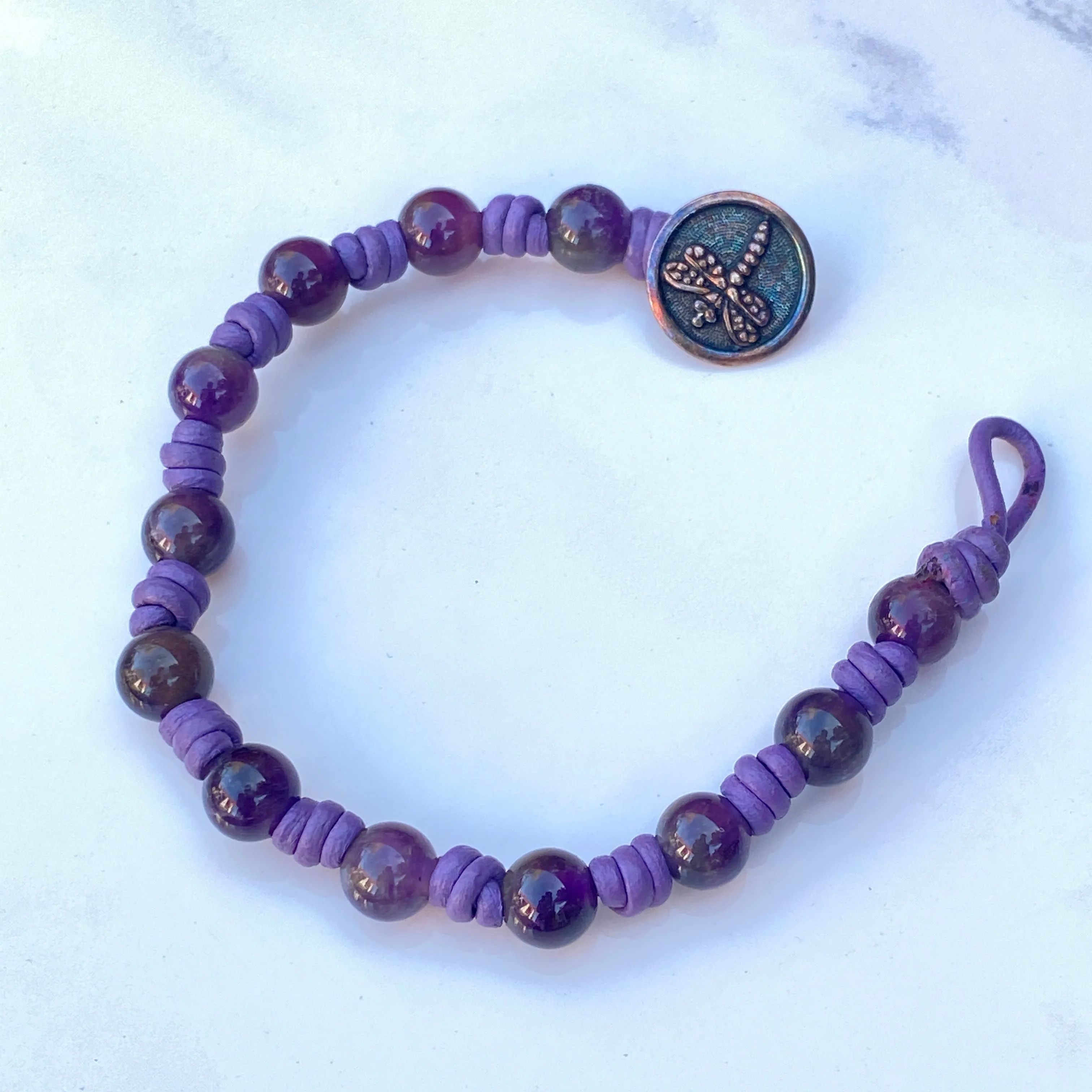 Amethyst gemstone genuine leather Bracelet
