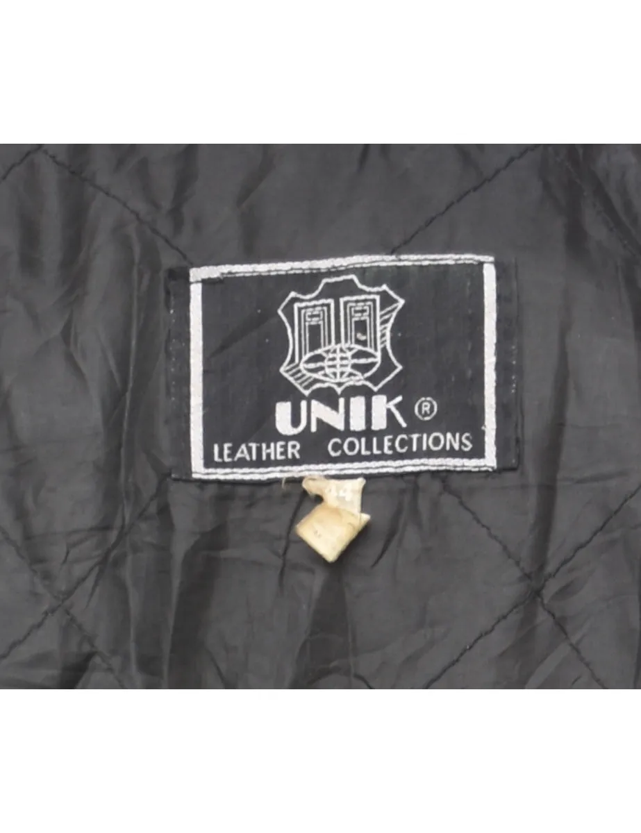 Biker Style Classic Black & Silver Leather Jacket - M