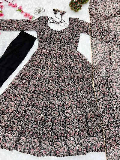 Black Georgette Kalamkari Print Anarkali Suit Set