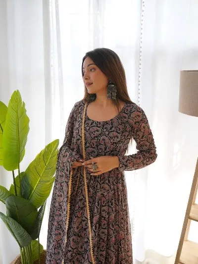 Black Georgette Kalamkari Print Anarkali Suit Set