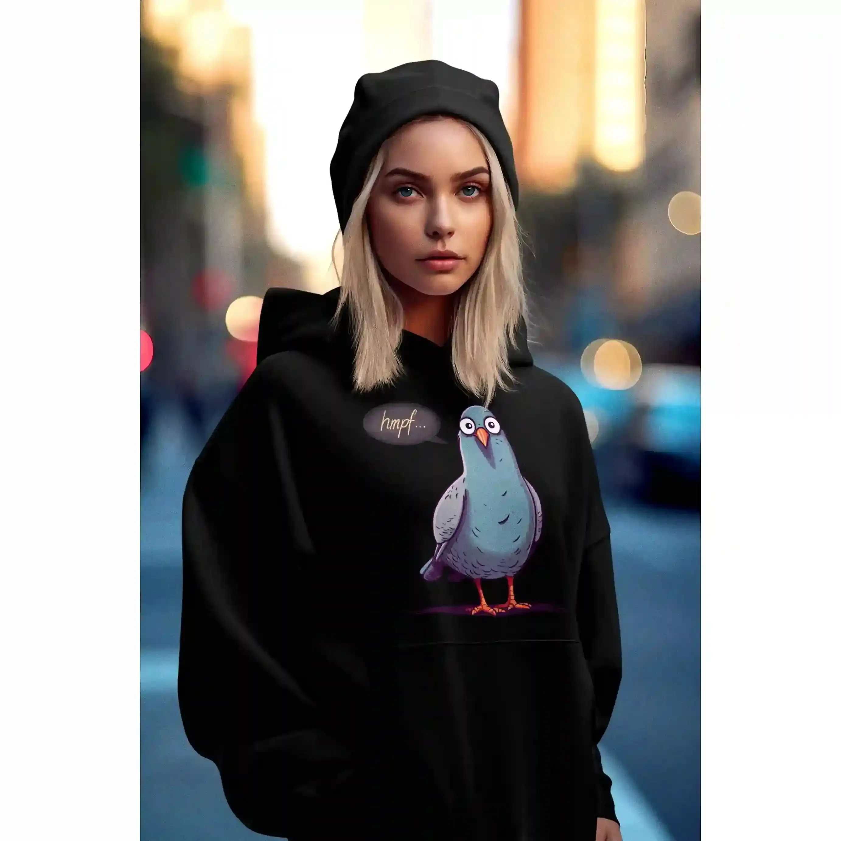 Damen Hoodie mit Vogelmotiv "Hmpf-Taube"
