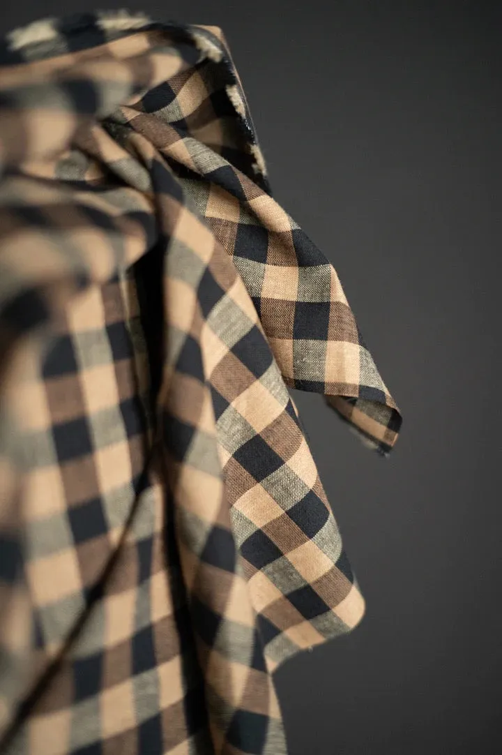 Irish Coffee Linen Cotton Check Fabric