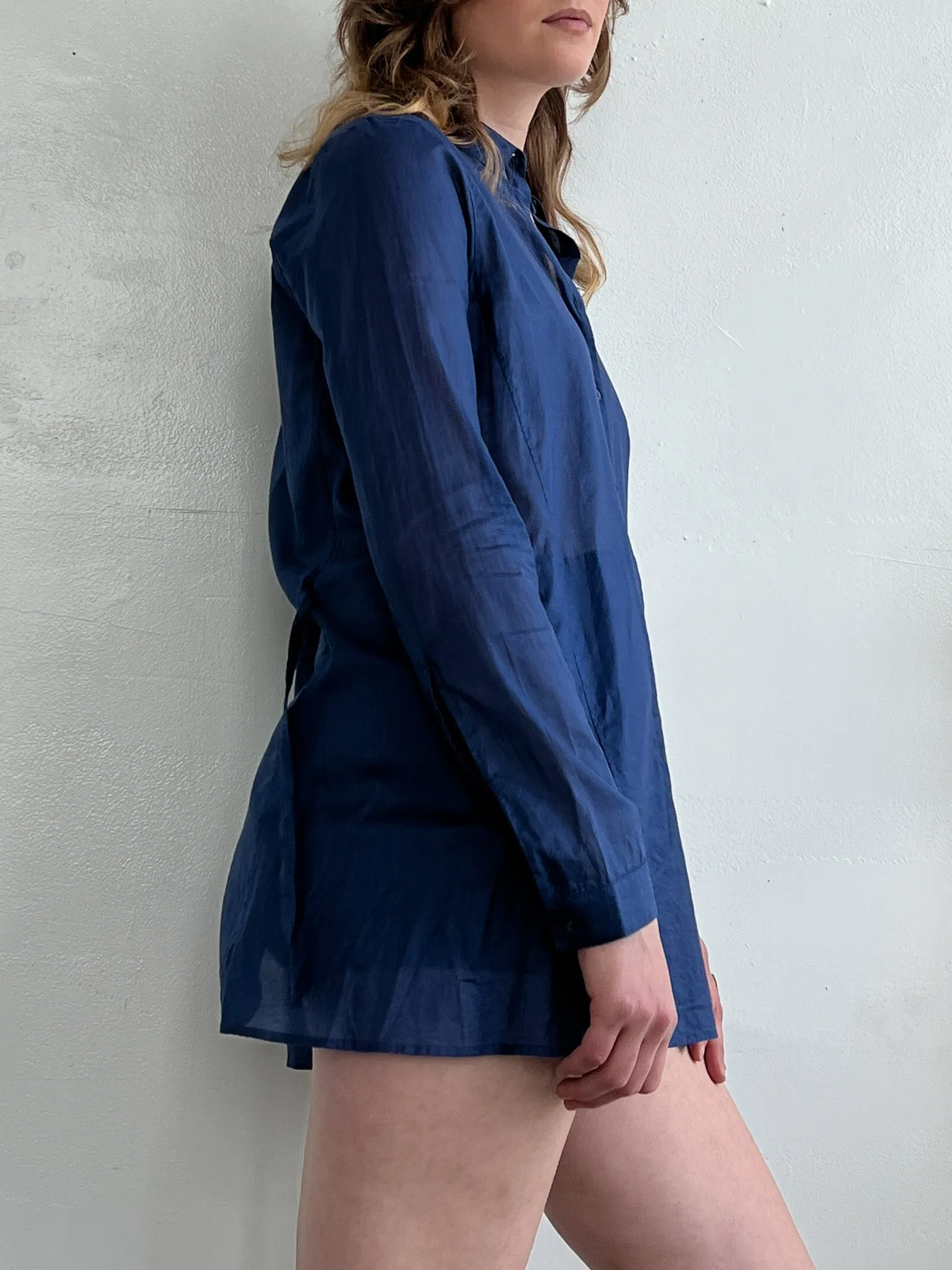 Jil Sander Blue Cotton Tied Buttonup (M)
