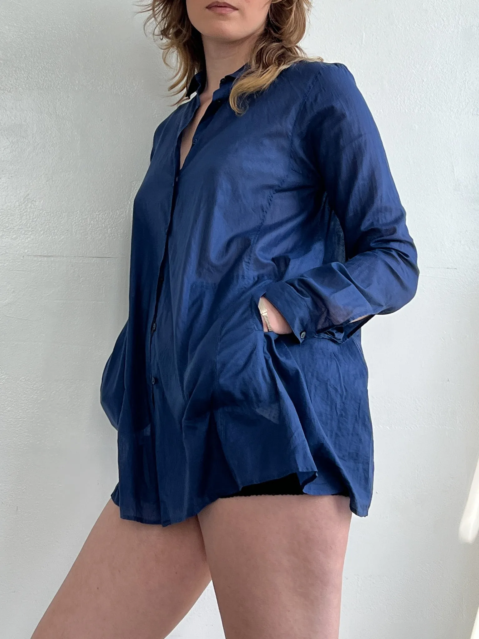 Jil Sander Blue Cotton Tied Buttonup (M)