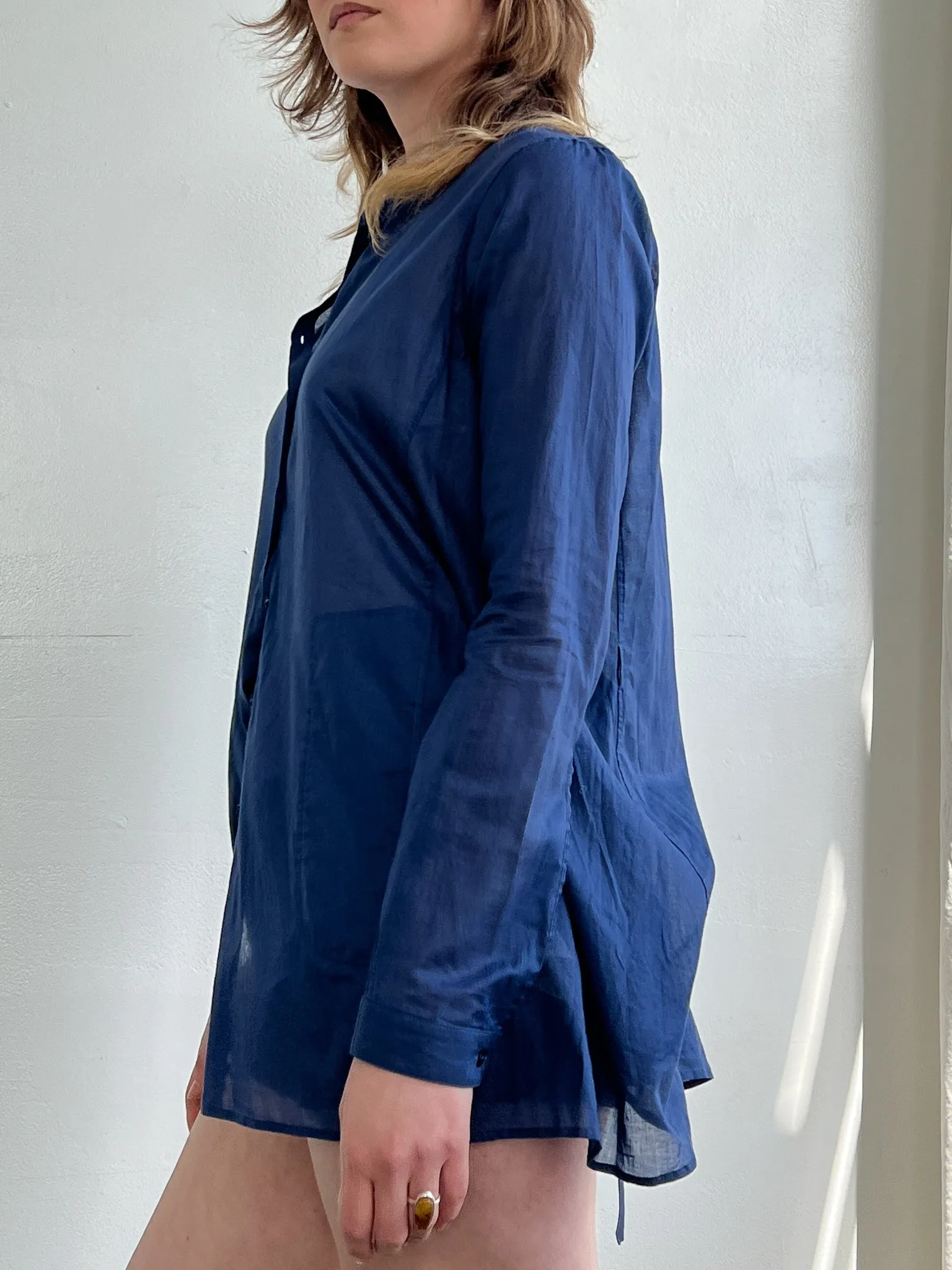 Jil Sander Blue Cotton Tied Buttonup (M)