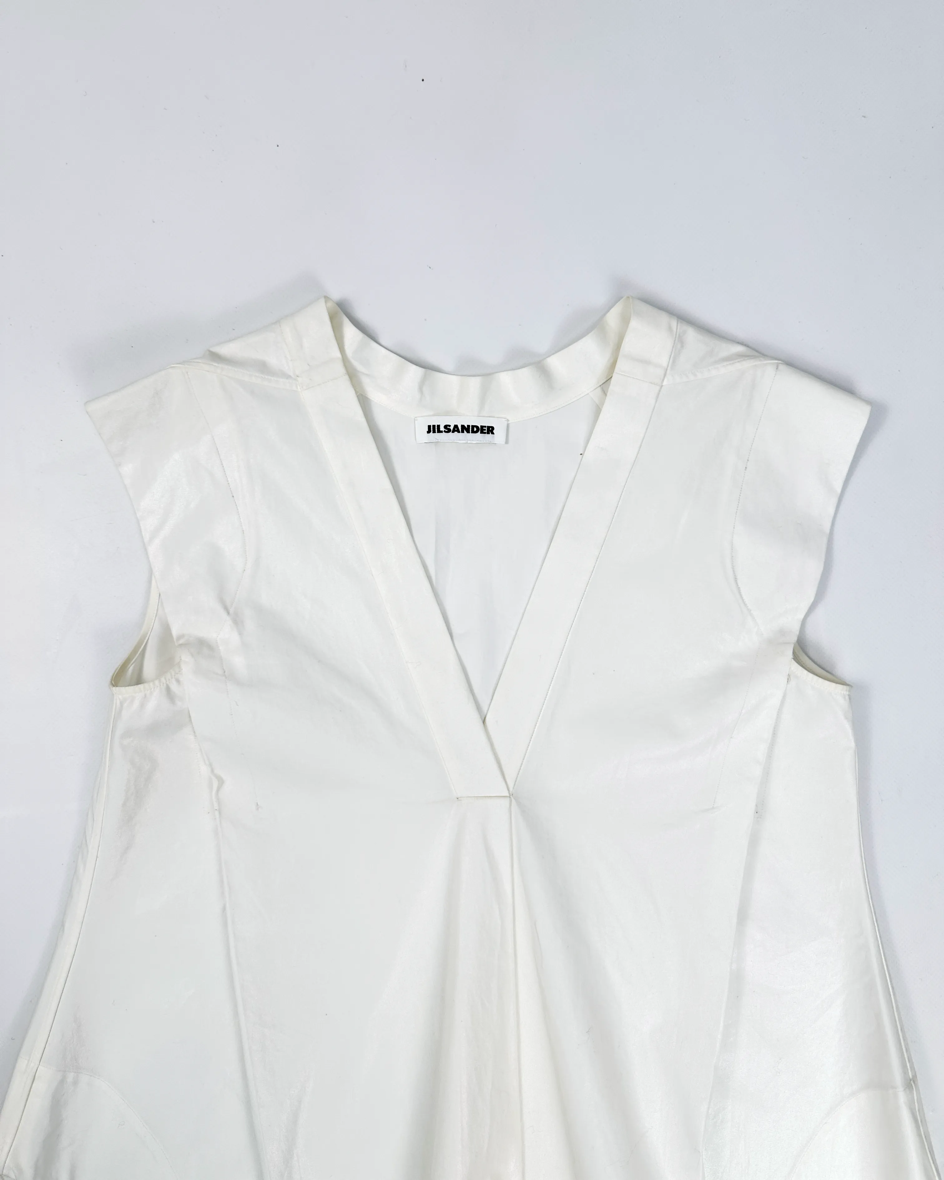 Jil Sander Iridescent White Pleated Top 2000's