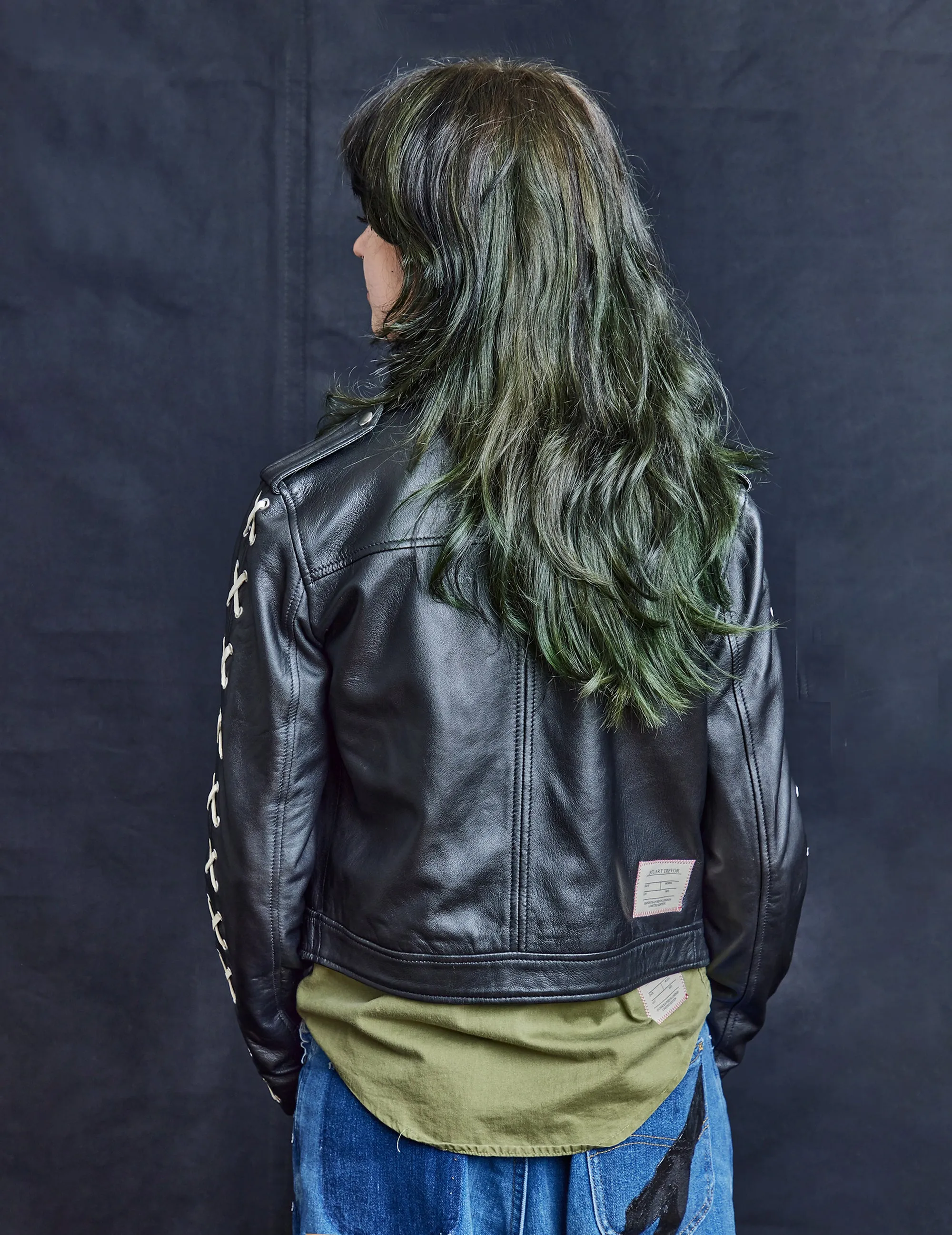 Laced Sleeve Biker Jacket in Black