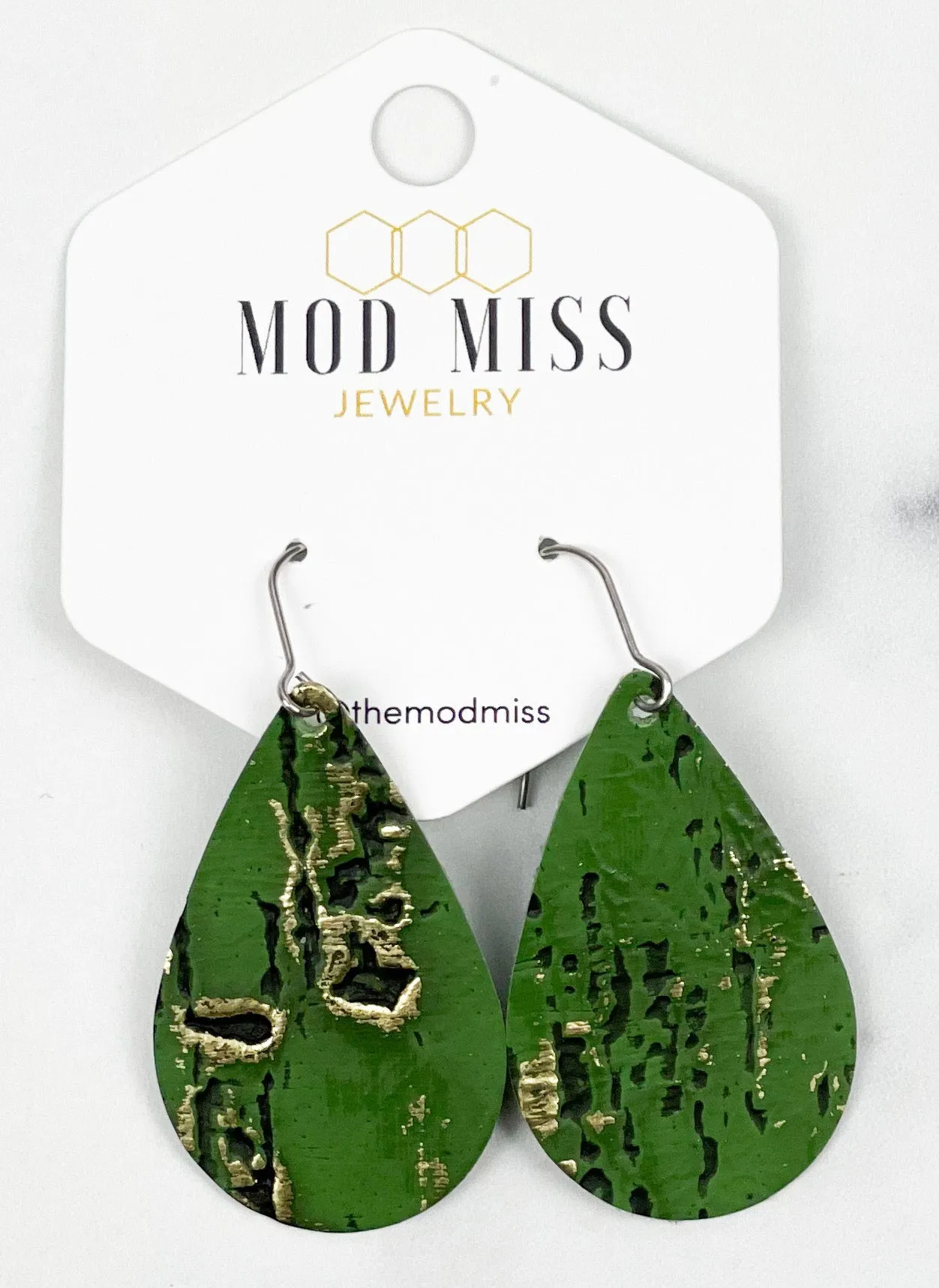 Leather Teardrop Earring Wildwood Green
