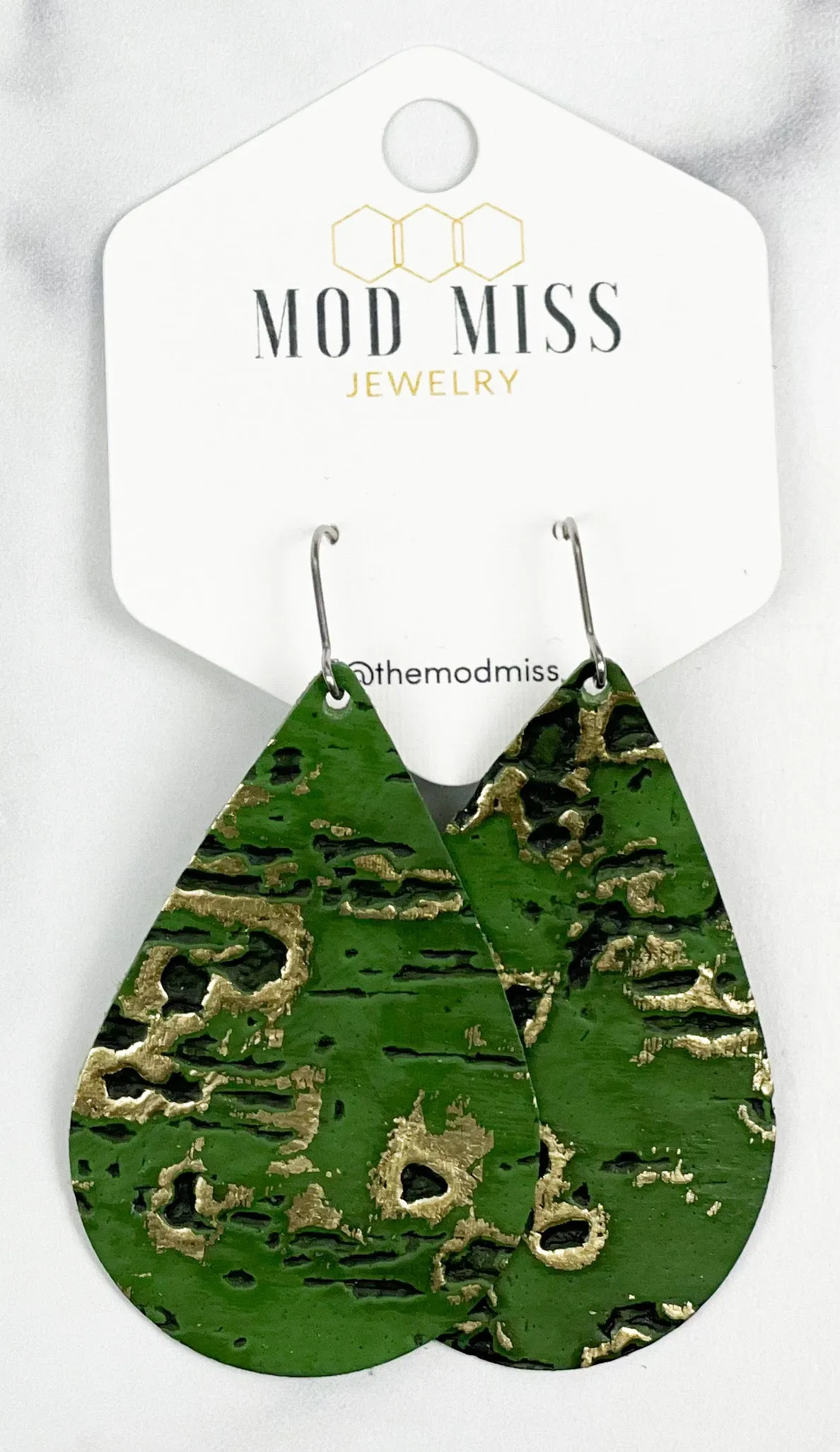 Leather Teardrop Earring Wildwood Green