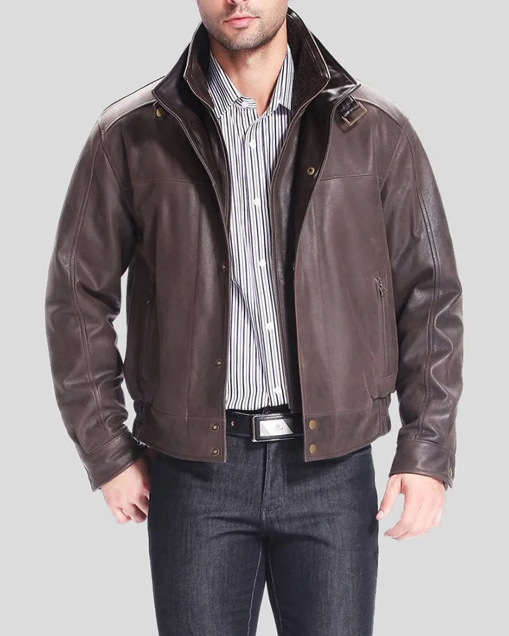Lee Distressed Brown Bomber Leather Jacket