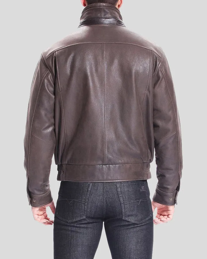 Lee Distressed Brown Bomber Leather Jacket