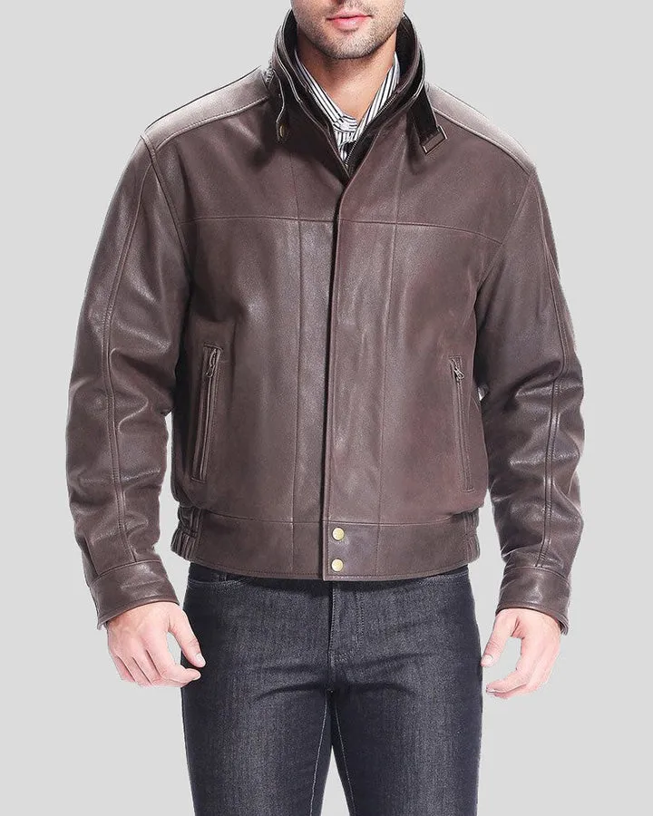 Lee Distressed Brown Bomber Leather Jacket