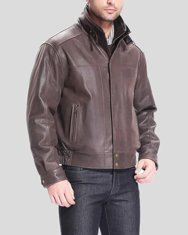 Lee Distressed Brown Bomber Leather Jacket