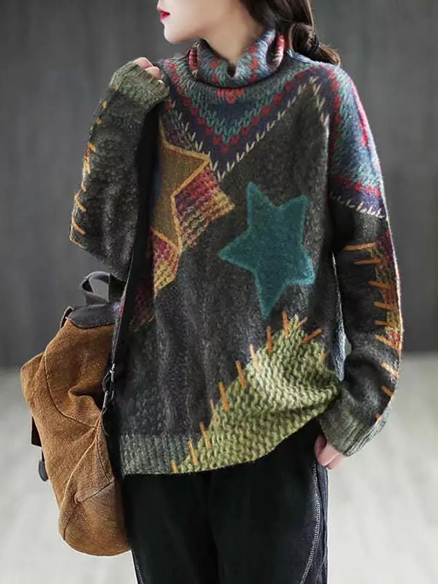 Here is an optimized title for the product:

Cozy Vintage-Inspired Ethnic Print Womens Pullover Sweater