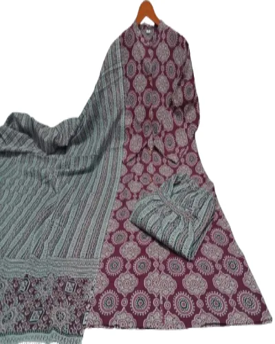 Maroon Cotton Ajrakh Print Afghani Suit Set
