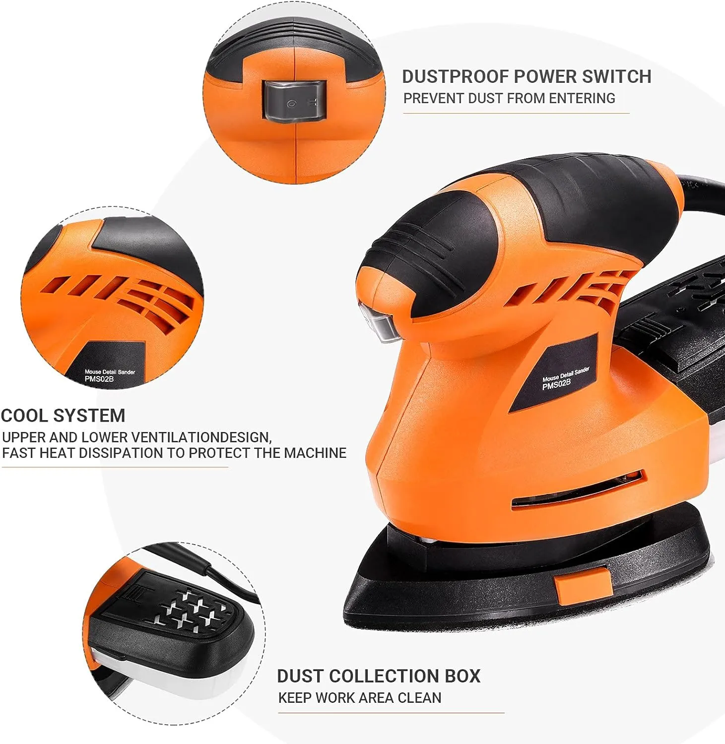 Mouse Detail Sander 12000 OPM, 360-degree Rotatable Sanding Pad with 20 Pcs Sandpapers