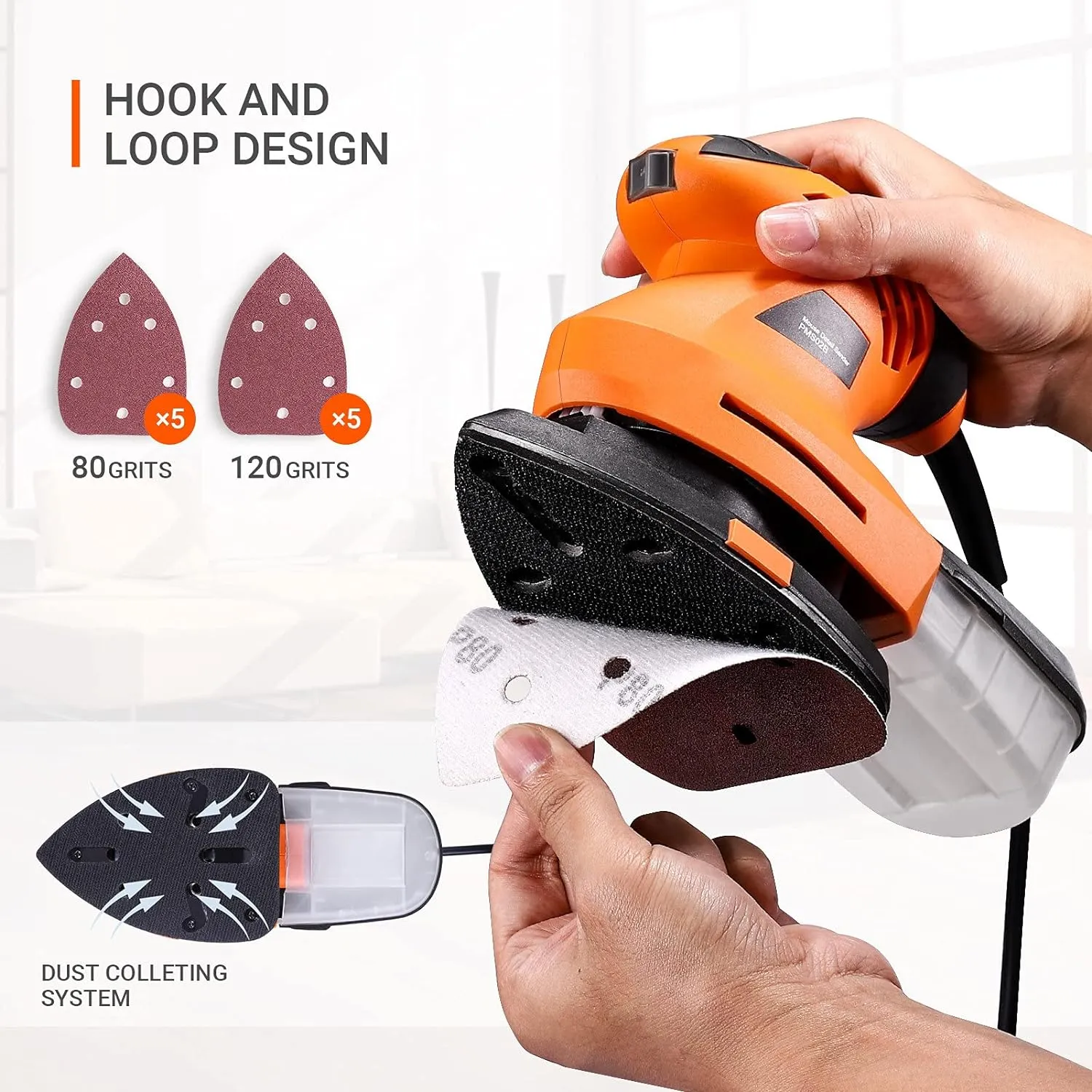 Mouse Detail Sander 12000 OPM, 360-degree Rotatable Sanding Pad with 20 Pcs Sandpapers
