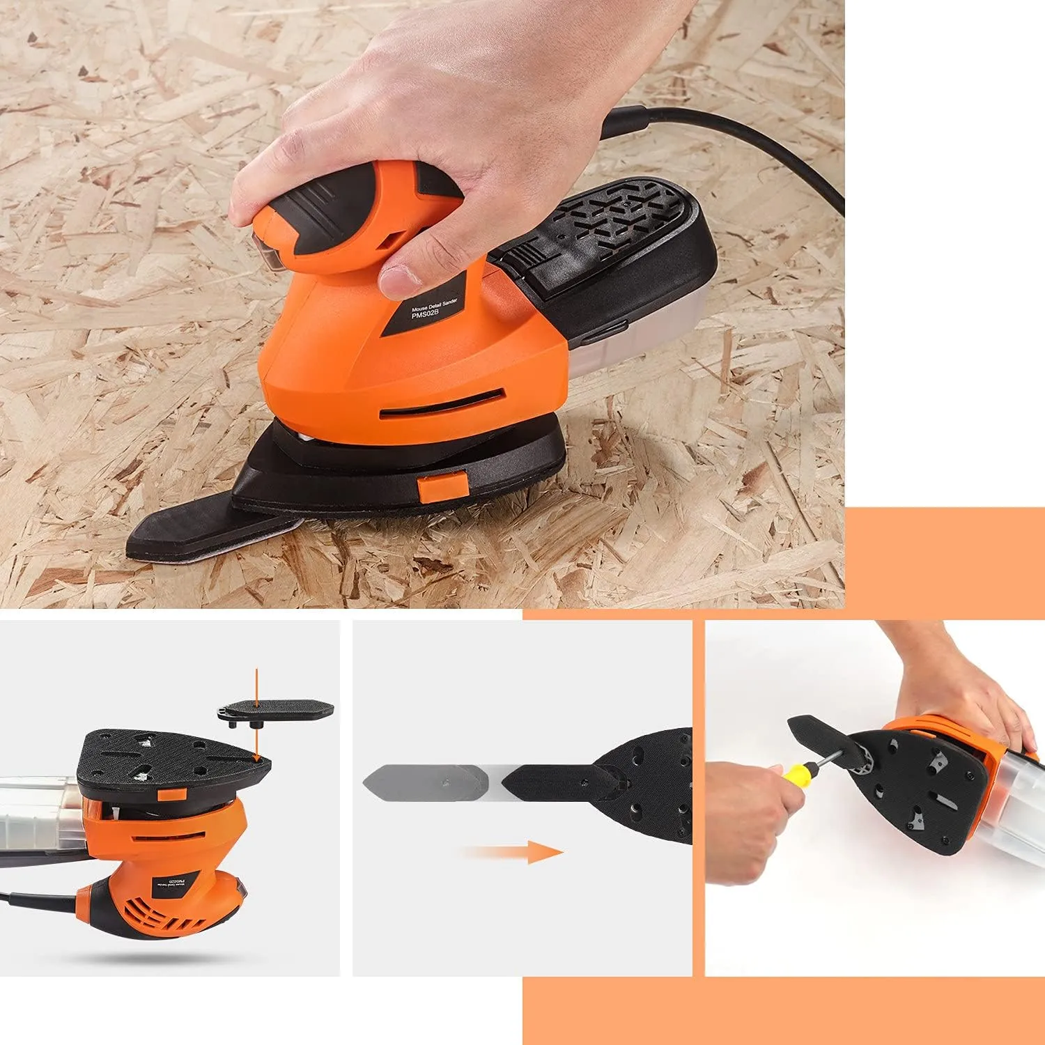 Mouse Detail Sander 12000 OPM, 360-degree Rotatable Sanding Pad with 20 Pcs Sandpapers