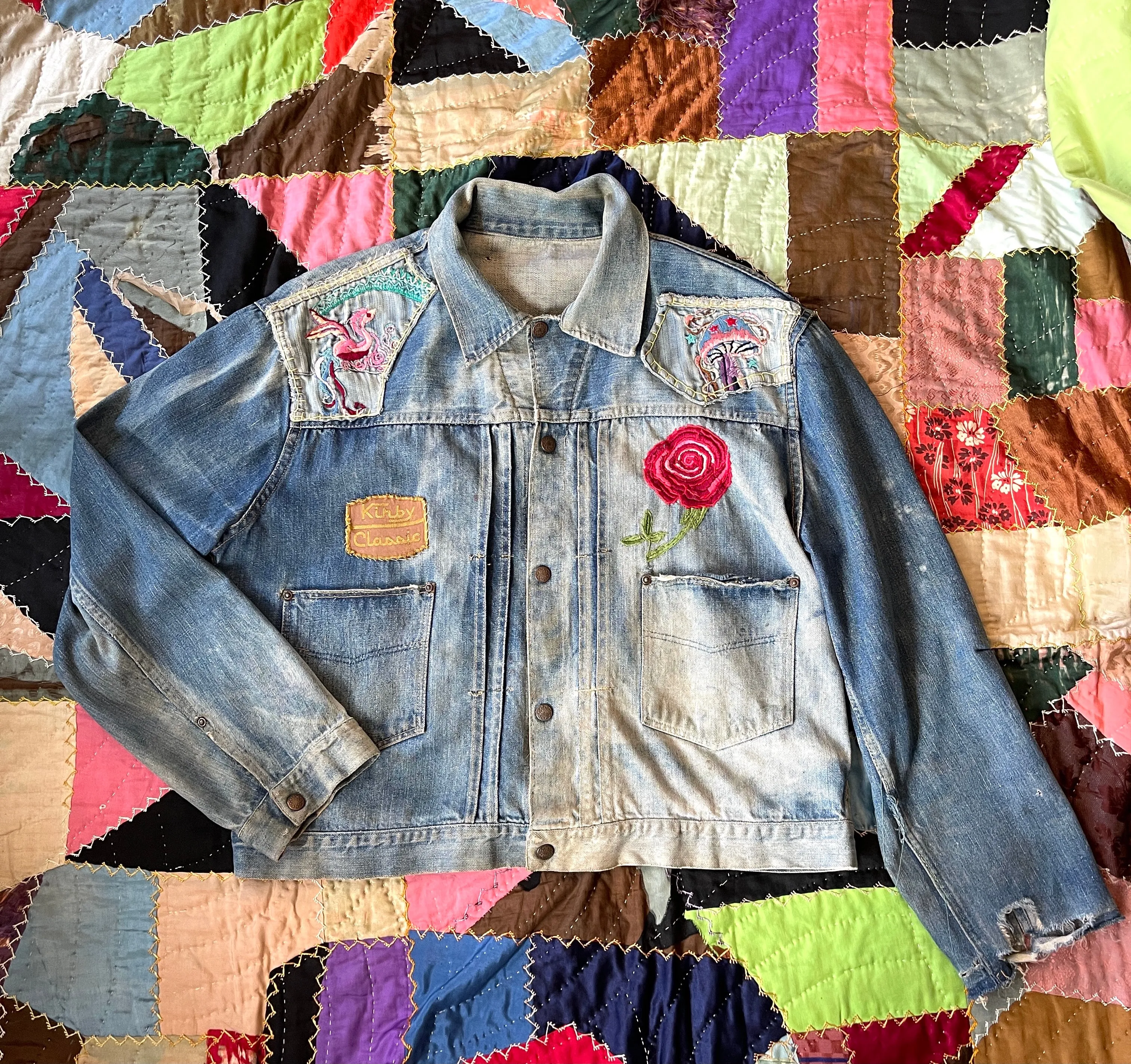 NATIVE FUNK & FLASH 60s Psychedelic Embroidered Jean Jacket  Mens X Large