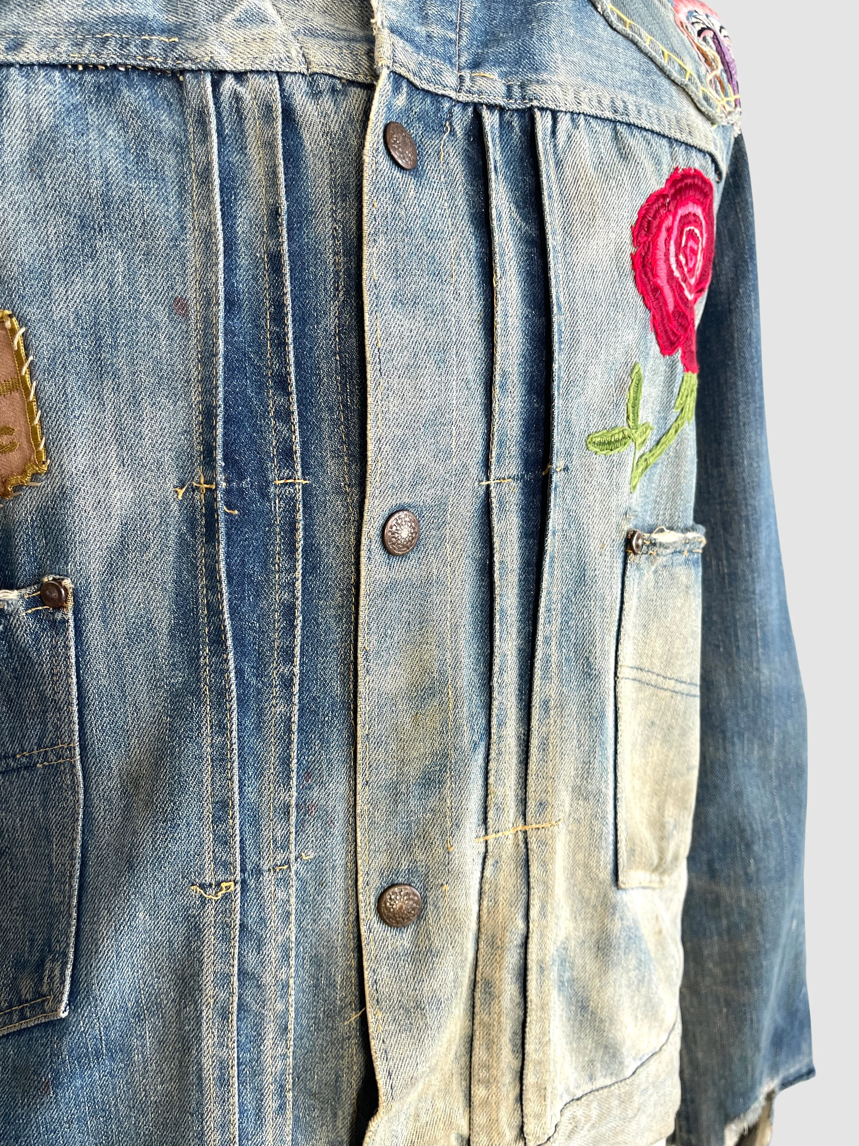 NATIVE FUNK & FLASH 60s Psychedelic Embroidered Jean Jacket  Mens X Large