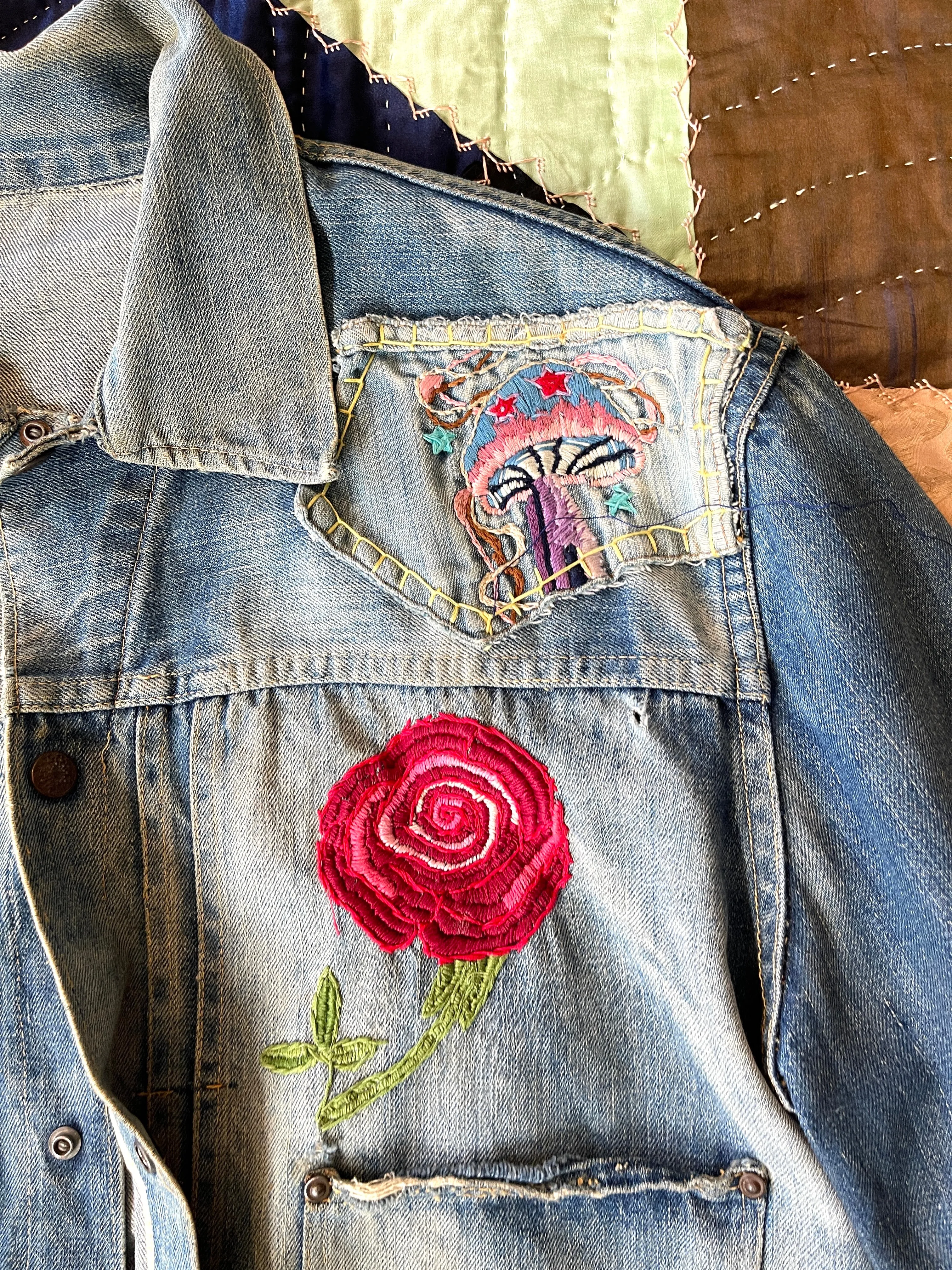 NATIVE FUNK & FLASH 60s Psychedelic Embroidered Jean Jacket  Mens X Large