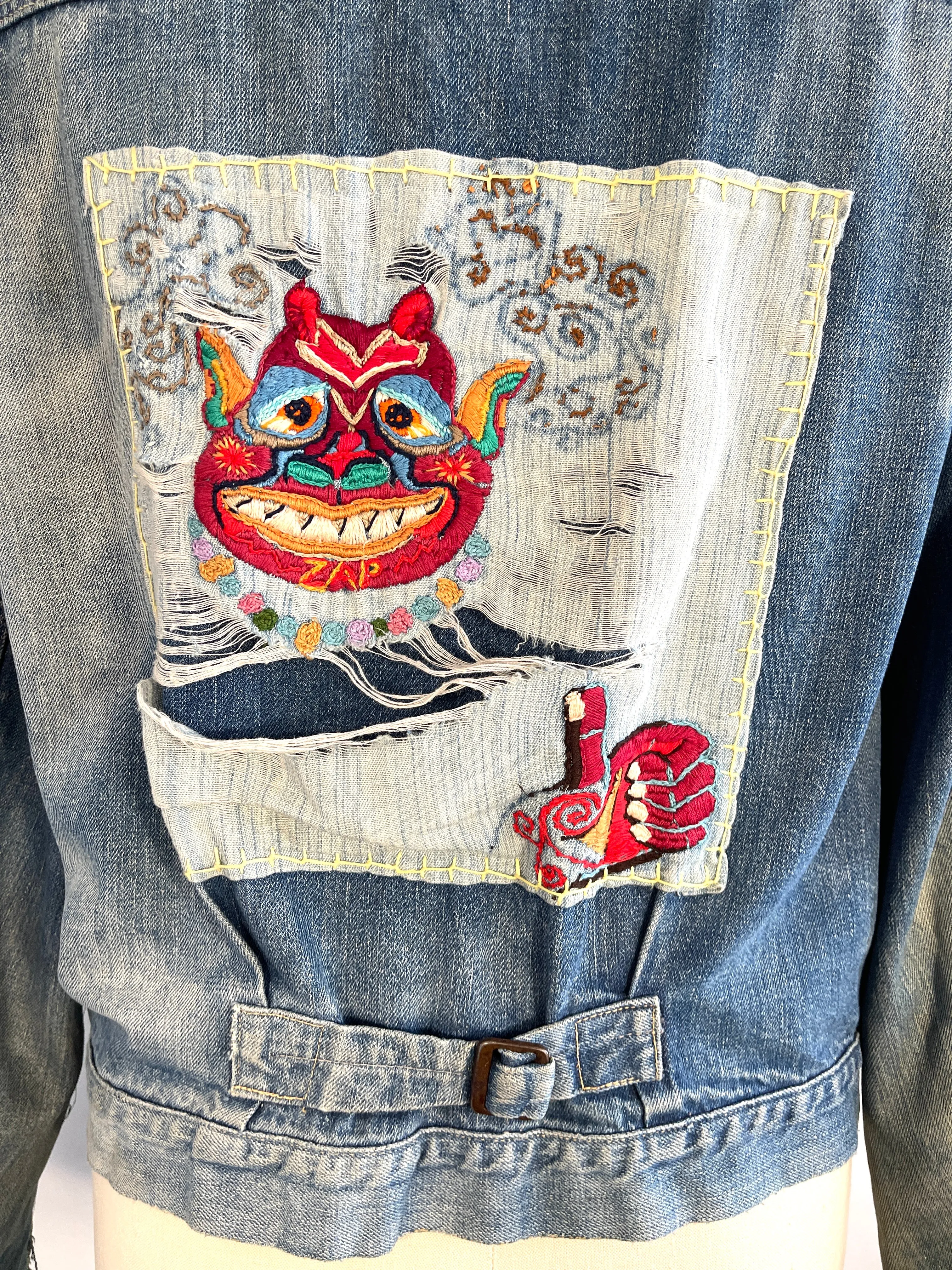 NATIVE FUNK & FLASH 60s Psychedelic Embroidered Jean Jacket  Mens X Large