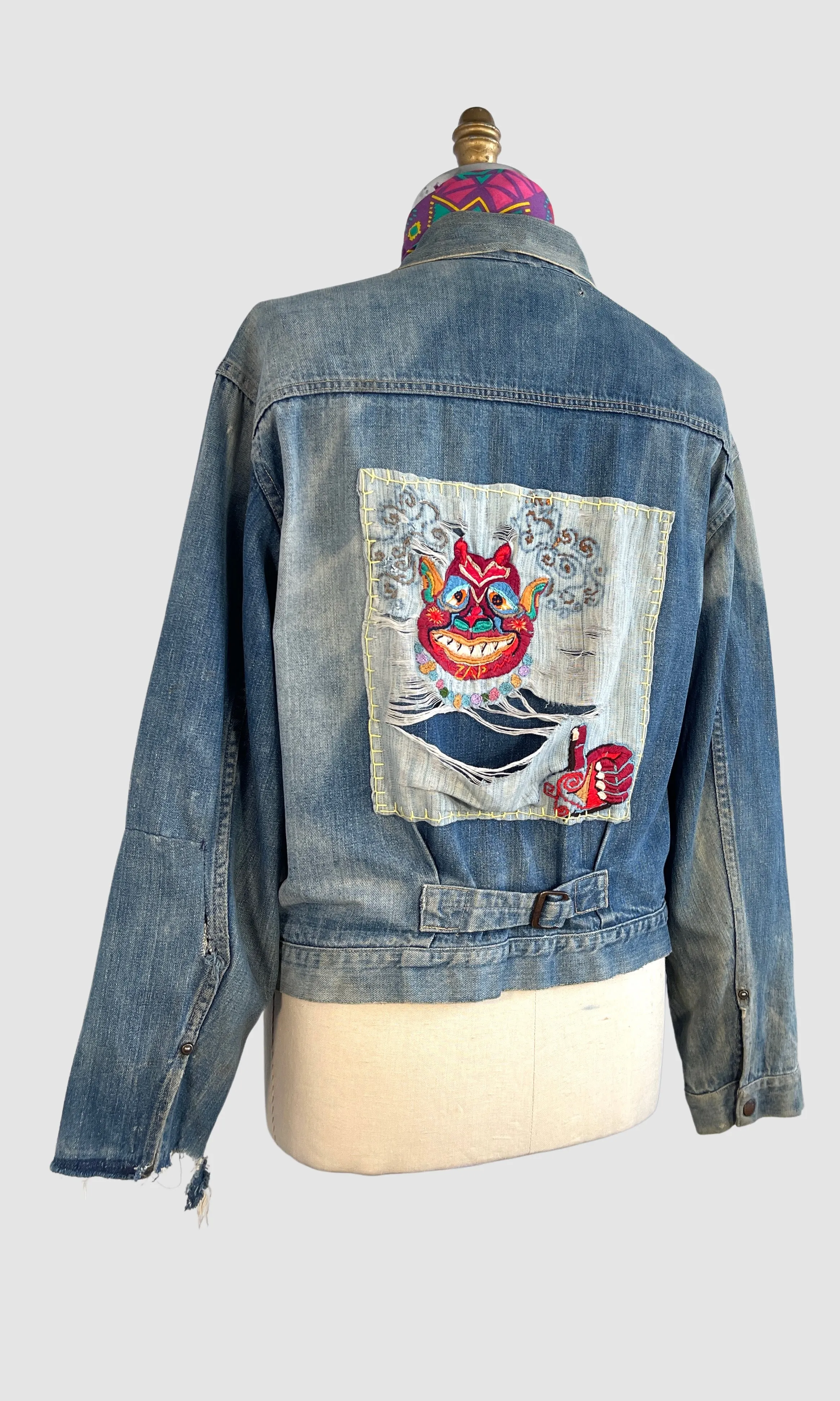 NATIVE FUNK & FLASH 60s Psychedelic Embroidered Jean Jacket  Mens X Large