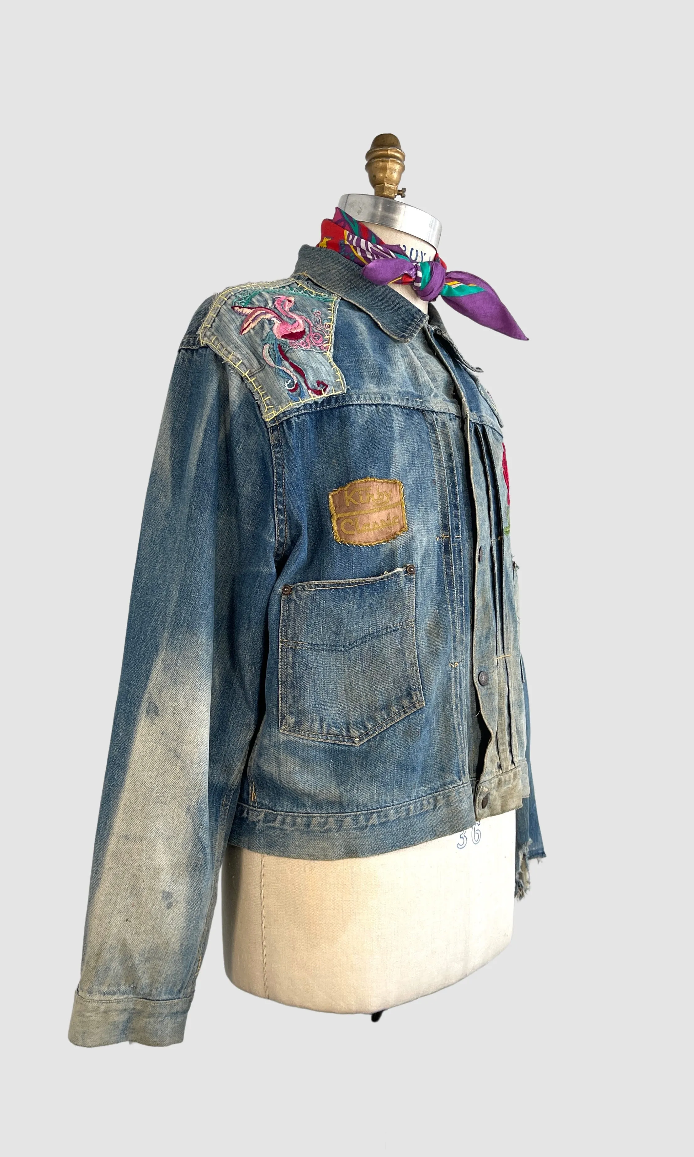 NATIVE FUNK & FLASH 60s Psychedelic Embroidered Jean Jacket  Mens X Large