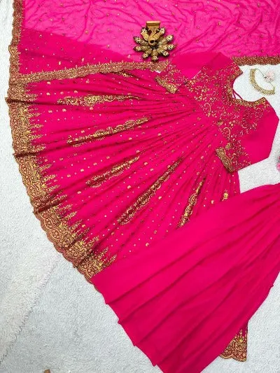 Pink Georgette Zari Sequence Work Designer Suit Set