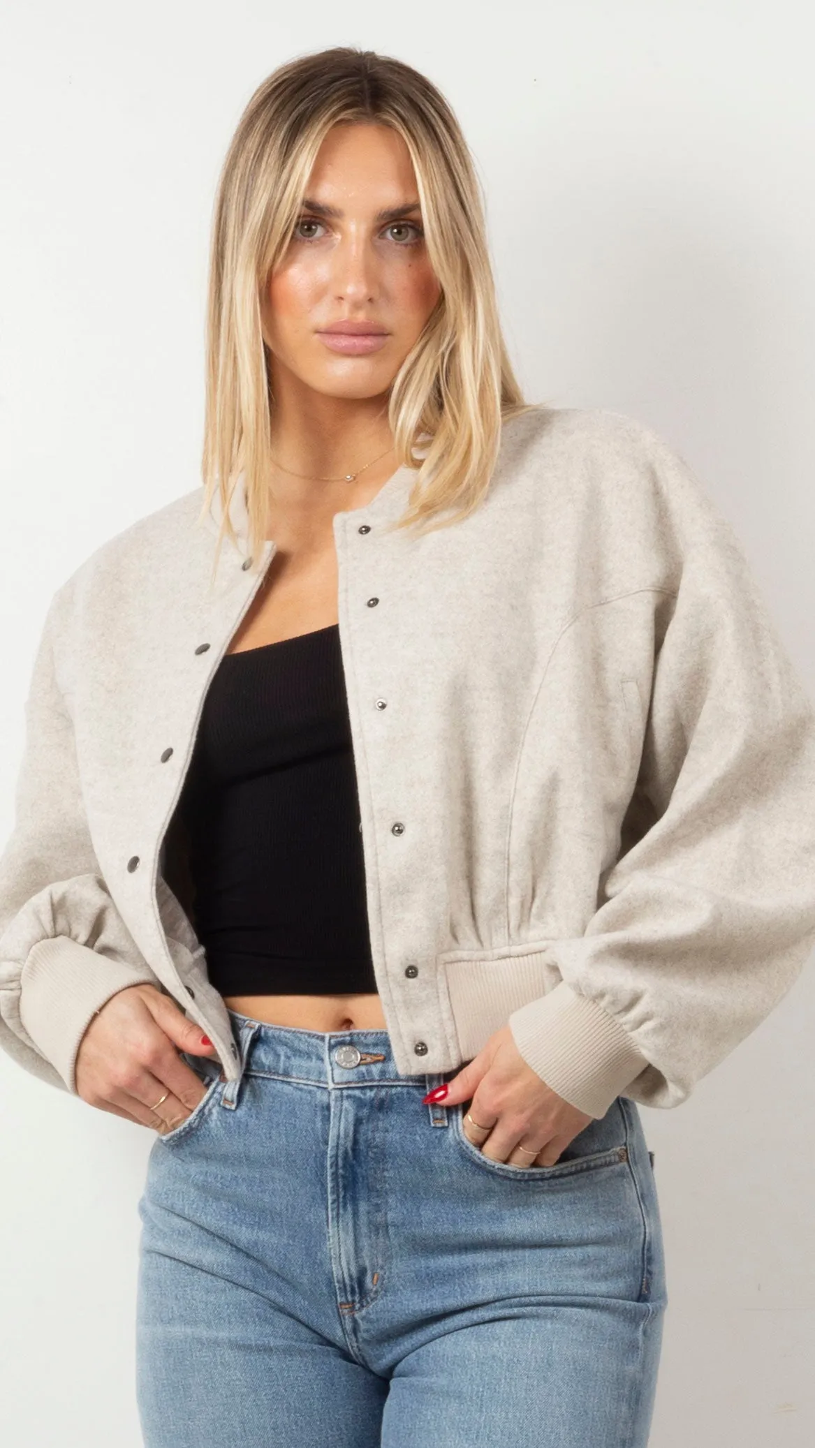 Ruby Cropped Bomber - Beige